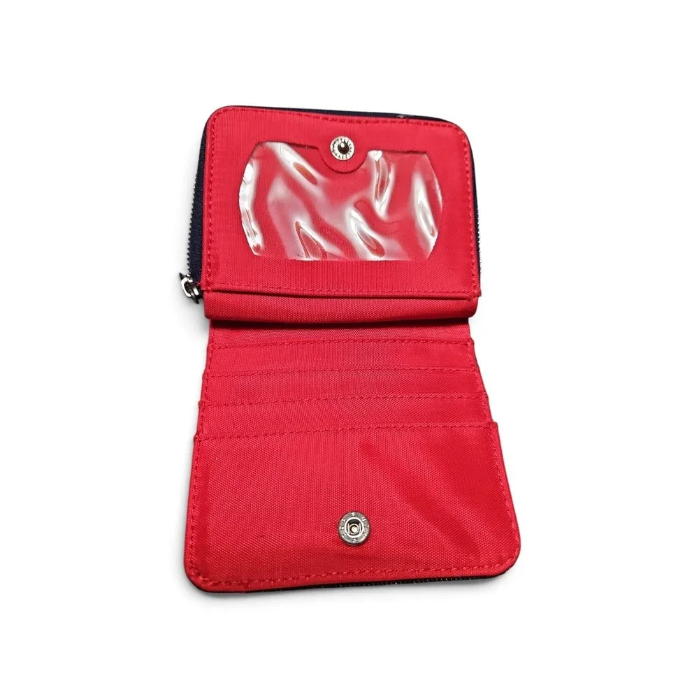 Roxy Quiksilver Denim Bifold Wallet Blue Red Rhinestone Heart Studded Y2K Surf